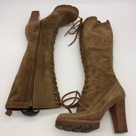 Michael Kors Shoes - Michael Kors Dark Tan High Heel/knee High Construction Style Lace Up Boot